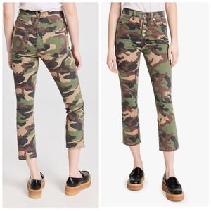 Veronica Beard Jeans Pants Carly Kick Flare High Rise Green Camo Grunge Size 25